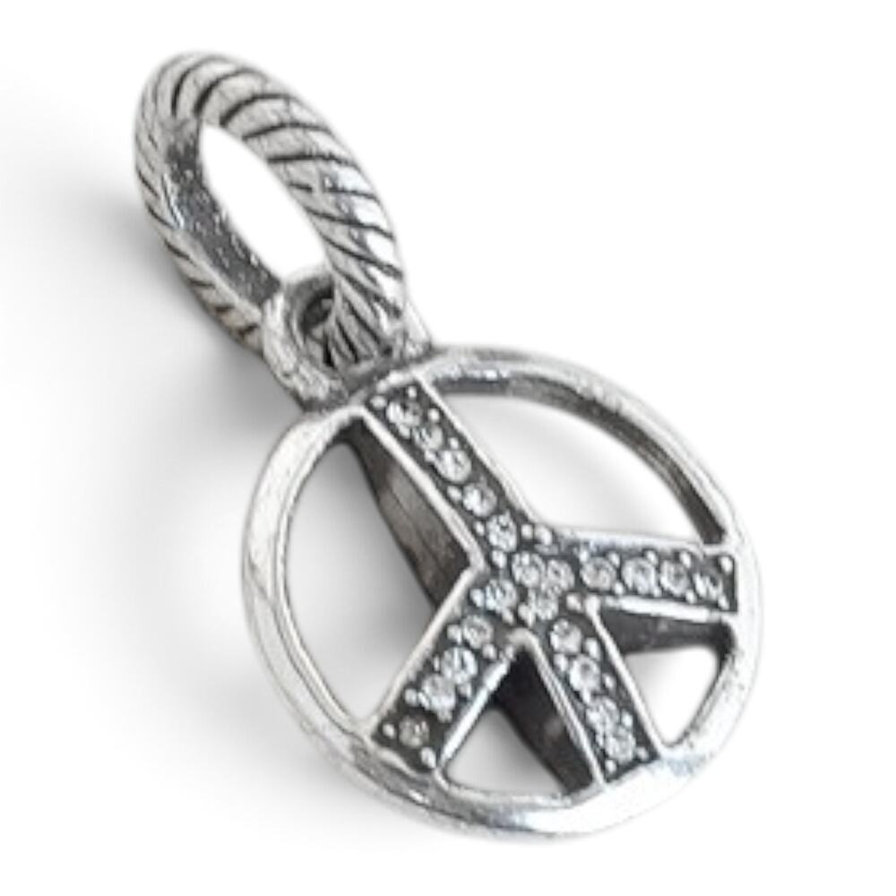 Brighton Silver Plated Peace Sign Dangle Charm Reversible Rhinestone Crystal